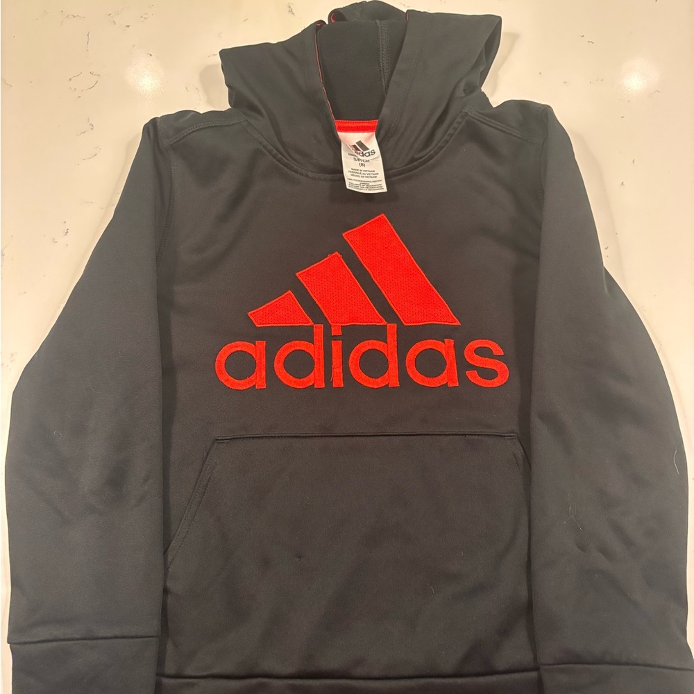 Adidas Kids Black Hoodie with Red Logo
